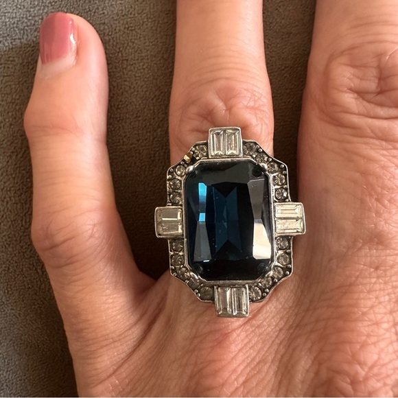 Chloe + Isabel Art Deco Ring Blue Gem Cocktail Bold Statement Baguette Size 7 - Picture 1 of 9